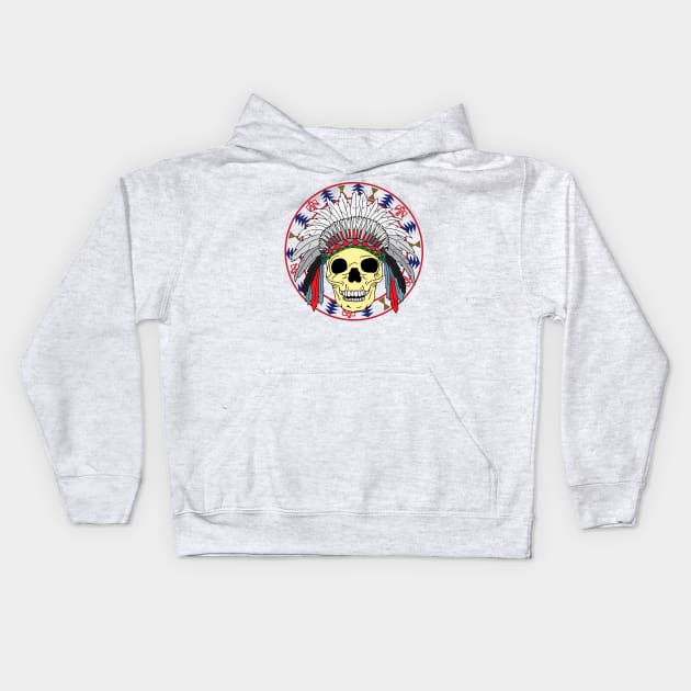 Sioux Native American Indian Skull in Headdress Kids Hoodie by HotHibiscus